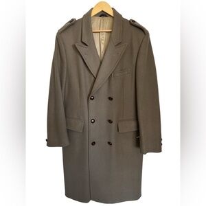 Vintage Bronzini Wool Men's Long Tan Overcoat - Size 42R